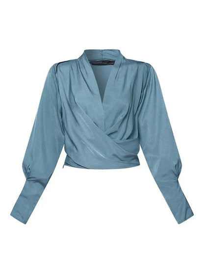 Trendy Ladies' Blouse with V-Neck - Elena-Blue-S-Nora Luxe