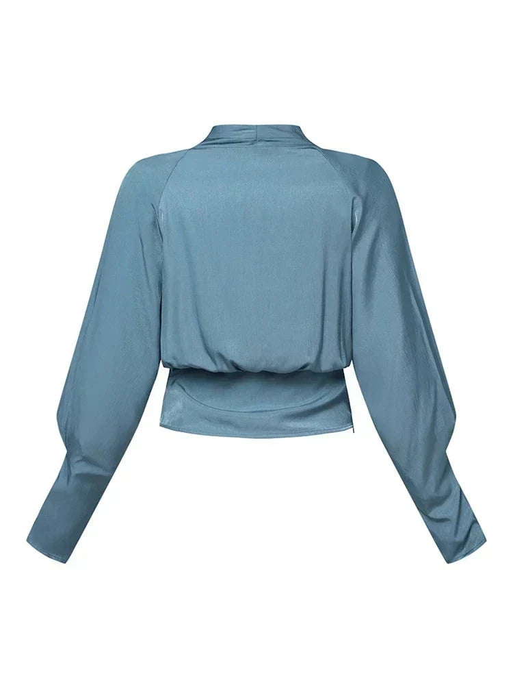 Trendy Ladies' Blouse with V-Neck - Elena-Blue-S-Nora Luxe