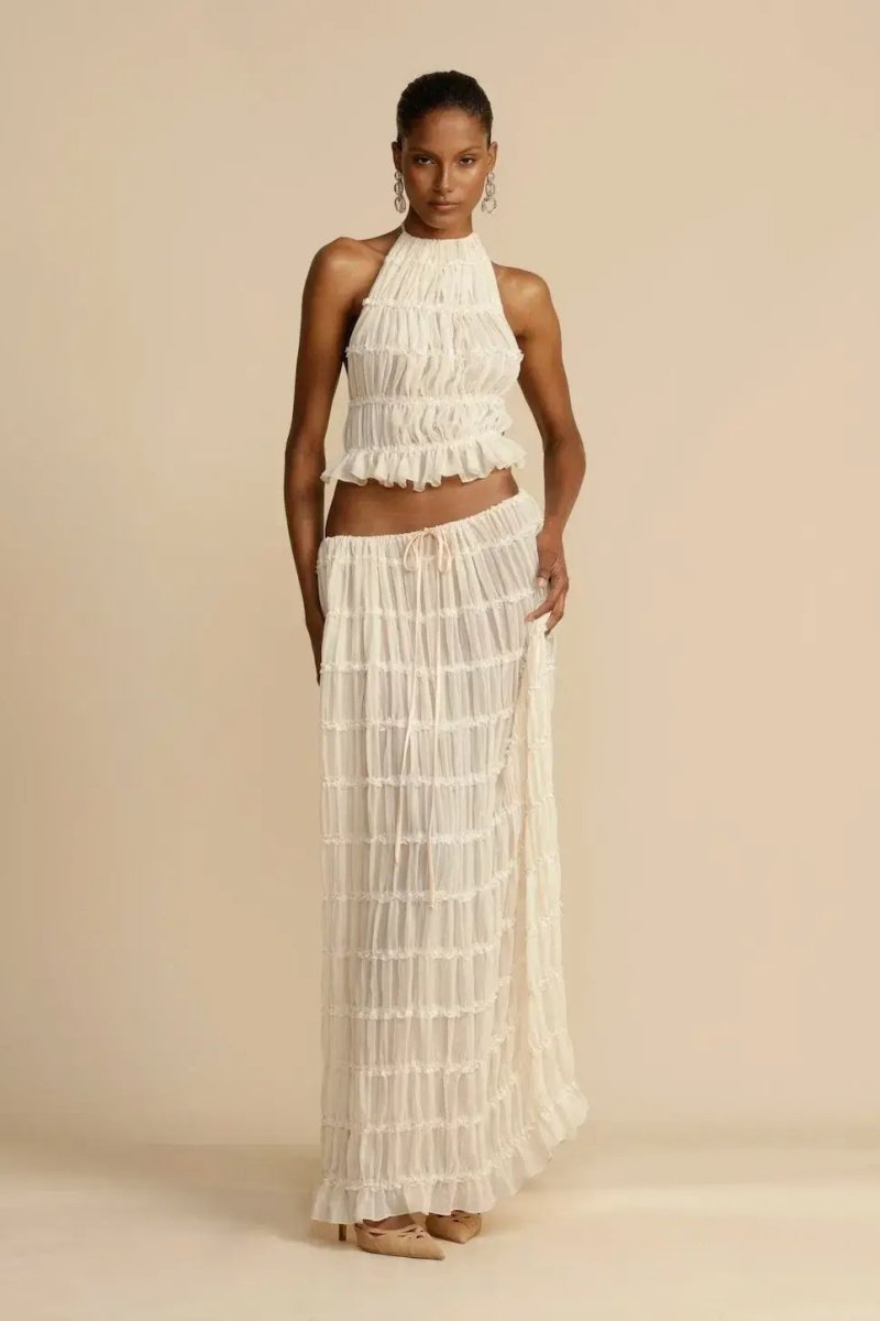 Trendy ladies' summer two-piece with halter top & maxi skirt – Lorena-S-Nora Luxe
