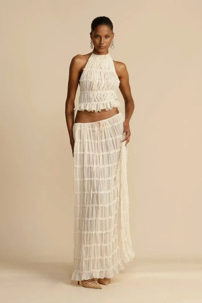 Trendy ladies' summer two-piece with halter top & maxi skirt – Lorena-S-Nora Luxe