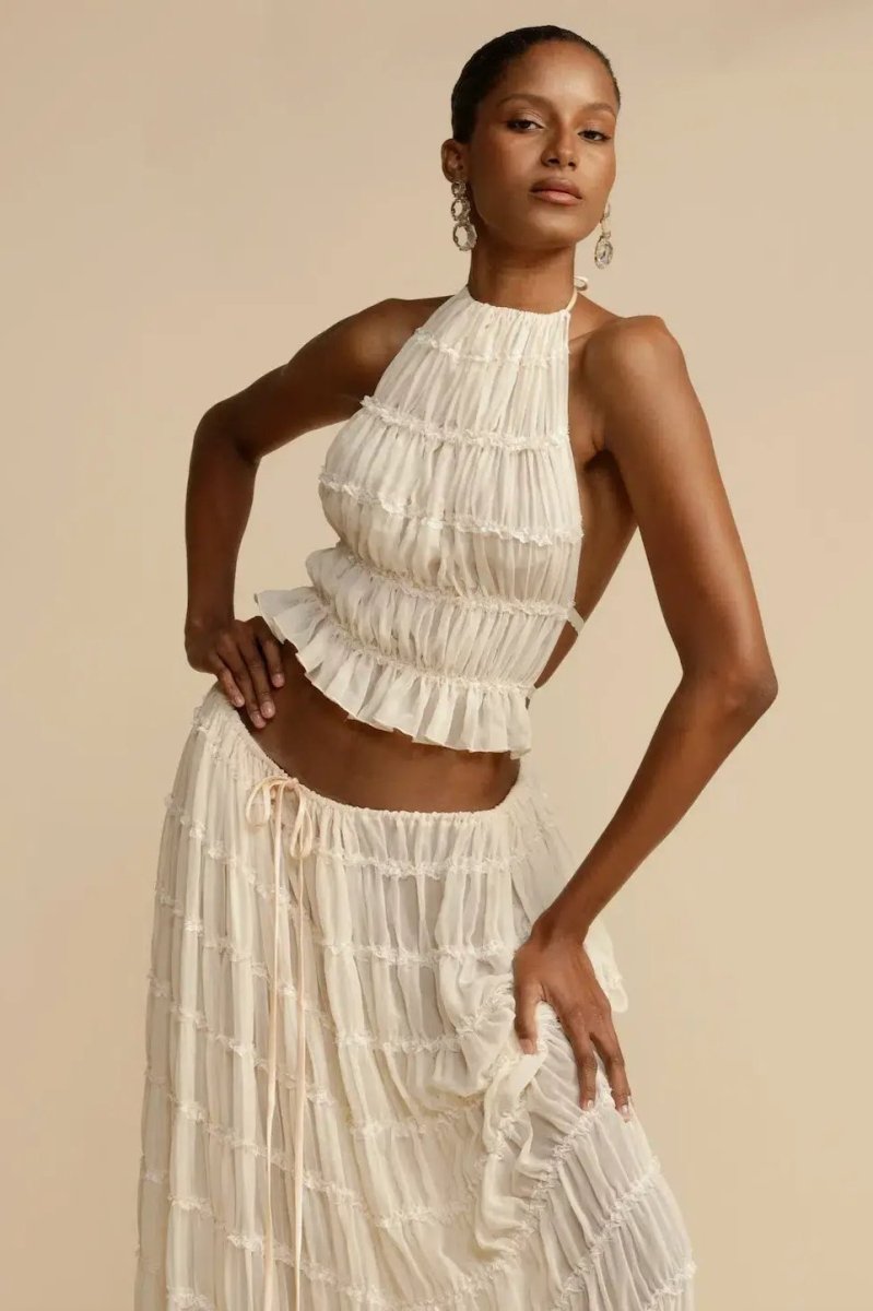 Women's Halter Neck Two Piece Maxi Dress Set - Pexav