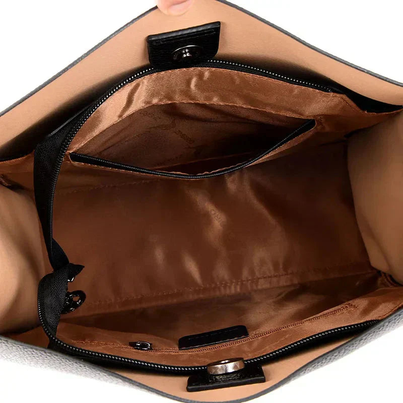 Trendy Leather Shoulder Bag - Mila-Black-The Livary
