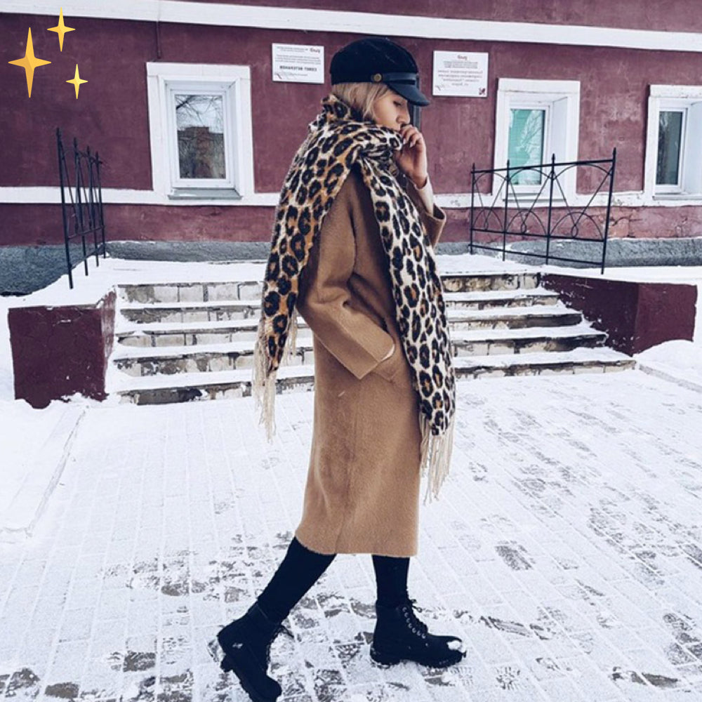 Trendy Leopard Print XL Wool Scarf - Sophia-Nora Luxe