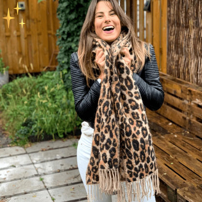 Trendy Leopard Print XL Wool Scarf - Sophia-Nora Luxe