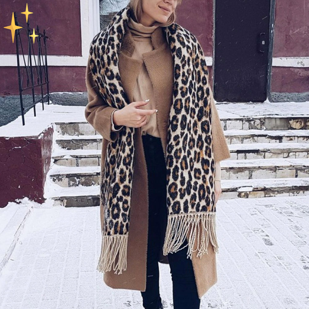 Trendy Leopard Print XL Wool Scarf - Sophia-Nora Luxe