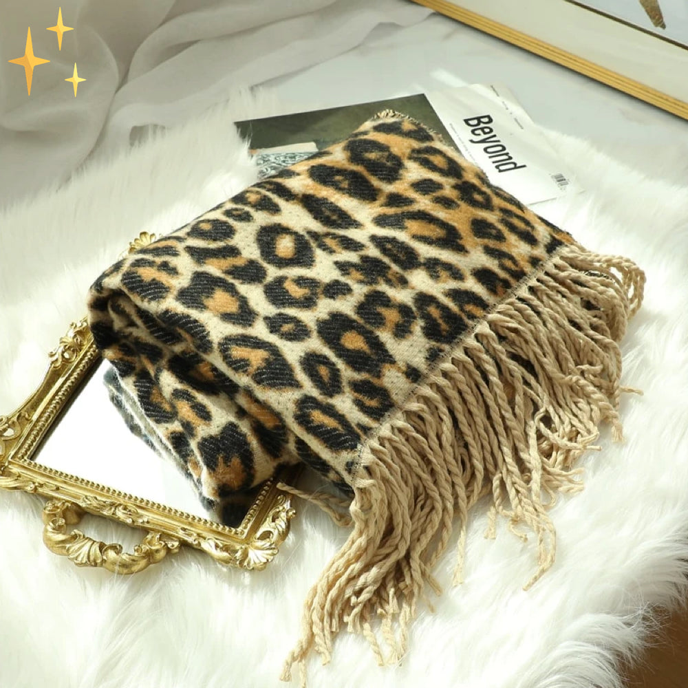 Trendy Leopard Print XL Wool Scarf - Sophia-Nora Luxe