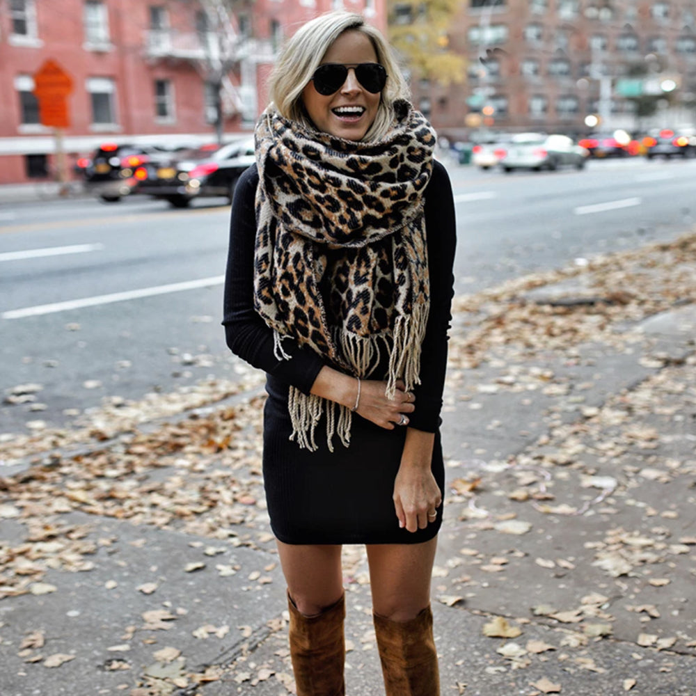 Fashionable Animal Print Large Wool Scarf - Pexav