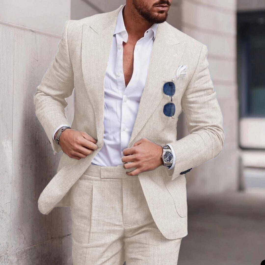 Trendy Linen 2-Piece Beach Suit for Men - Caden-Champagne-S-Nora Luxe