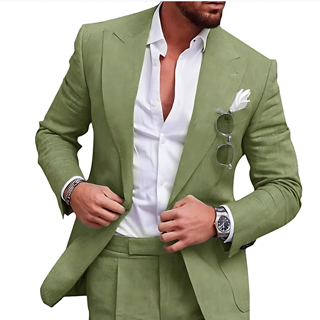 Trendy Linen 2-Piece Beach Suit for Men - Caden-Light green-S-Nora Luxe