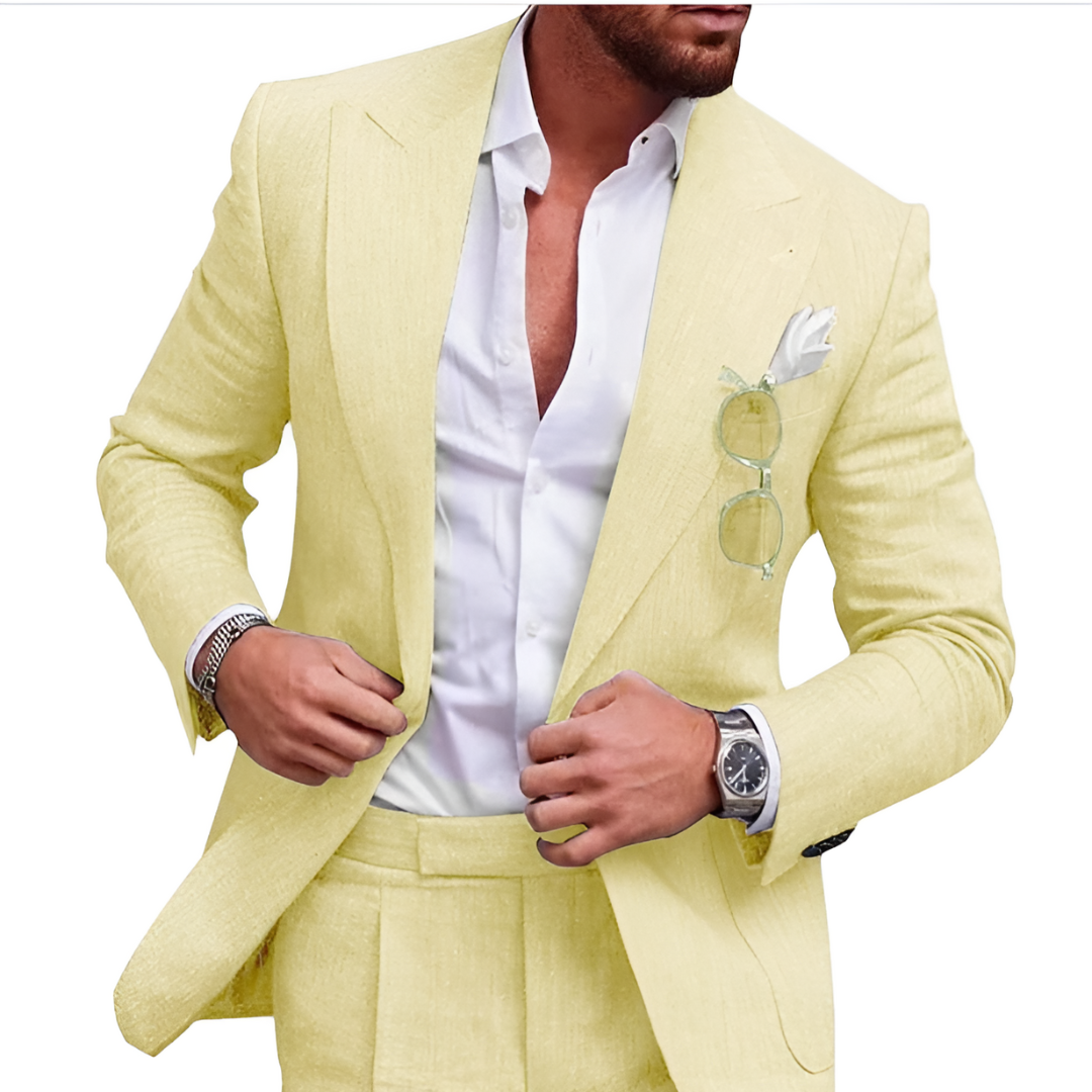 Trendy Linen 2-Piece Beach Suit for Men - Caden-Light yellow-S-Nora Luxe