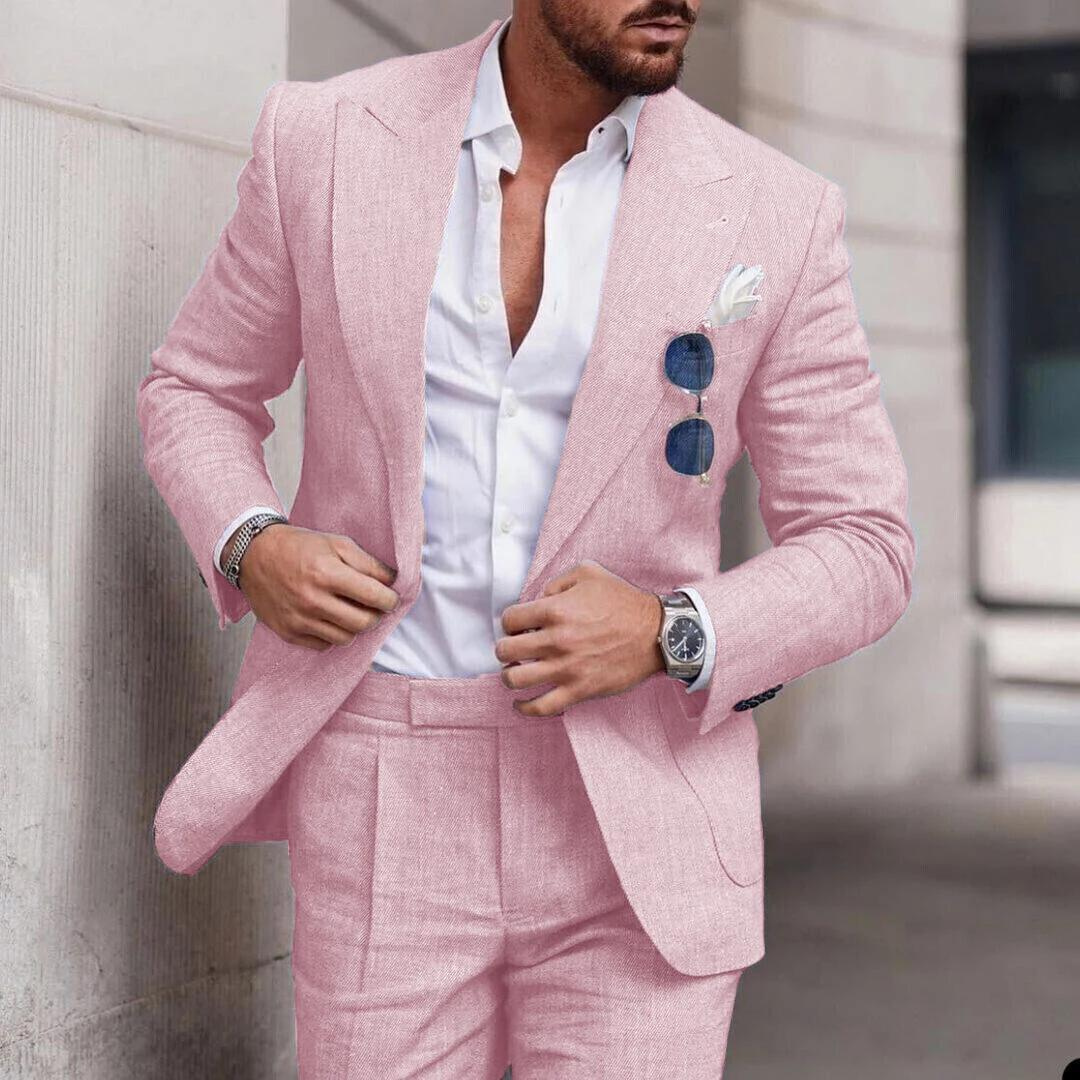 Trendy Linen 2-Piece Beach Suit for Men - Caden-Pink-S-Nora Luxe