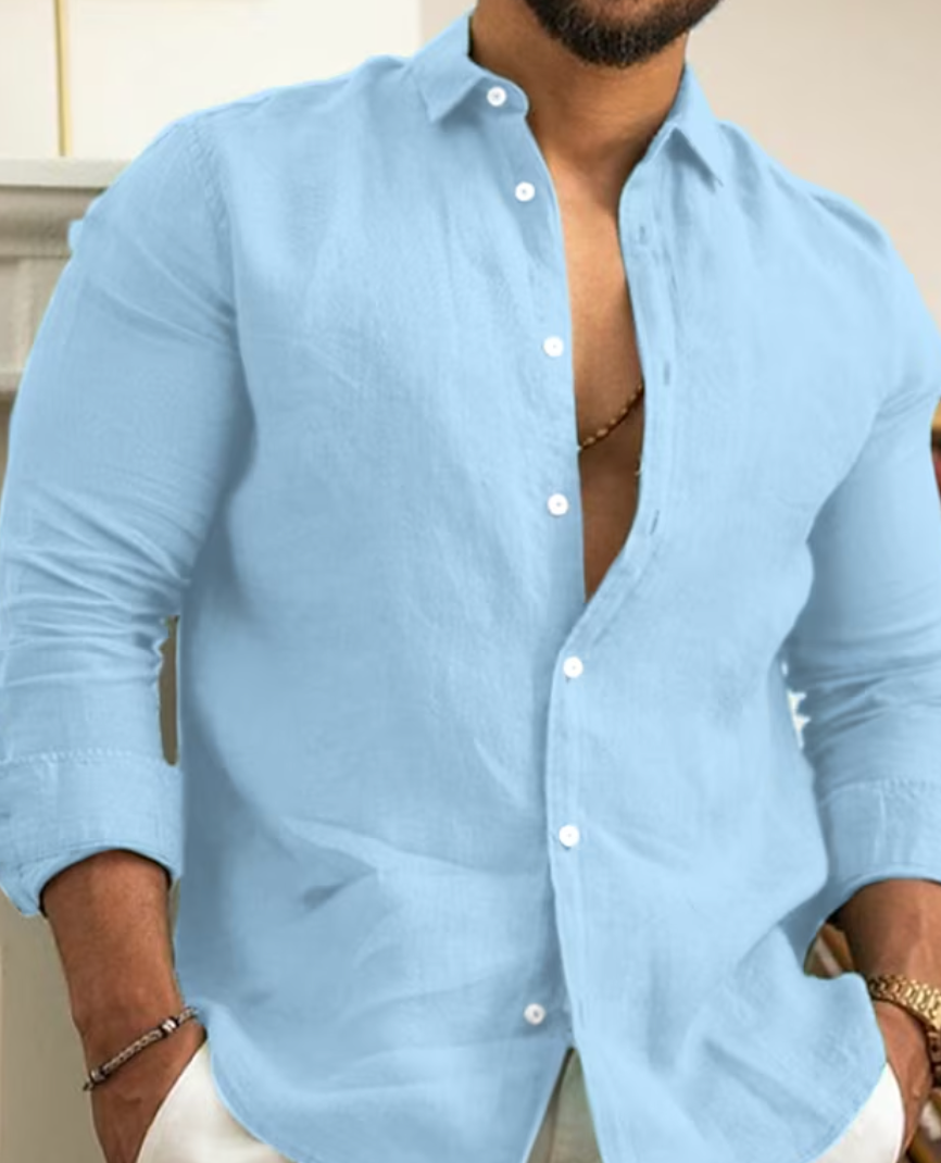 Trendy Linen Shirt for Men - Leon-Blue-S-Nora Luxe