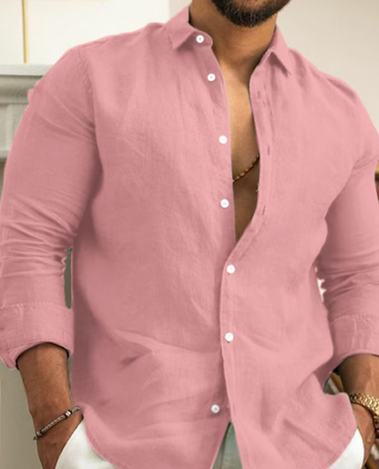 Trendy Linen Shirt for Men - Leon-Pink-S-Nora Luxe