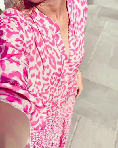 Trendy Maxi Dress with Pink Leopard Print - ChicSafari-S-Nora Luxe