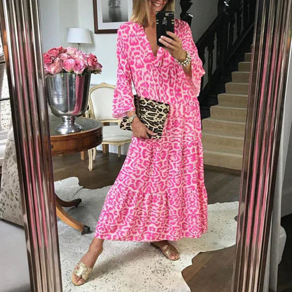 Fashionable Long Dress with Leopard Print - Pexav