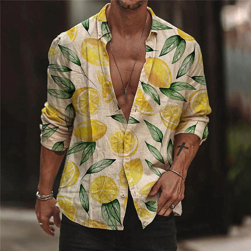 Stylish Lemon Pattern Mens Casual Shirt - Pexav