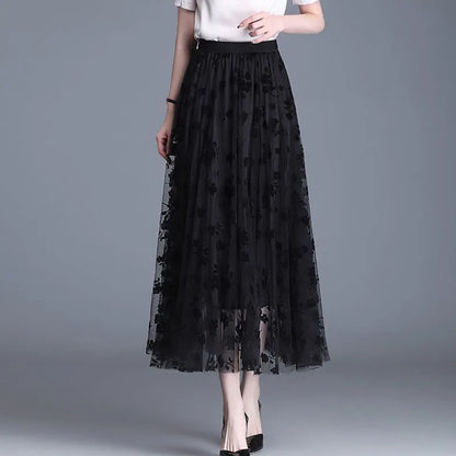 Trendy Mesh Midi Skirt - Fiona-Black-S-Nora Luxe