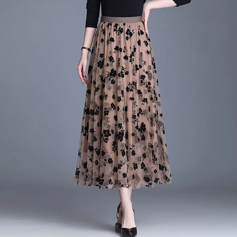 Trendy Mesh Midi Skirt - Fiona-Black-S-Nora Luxe