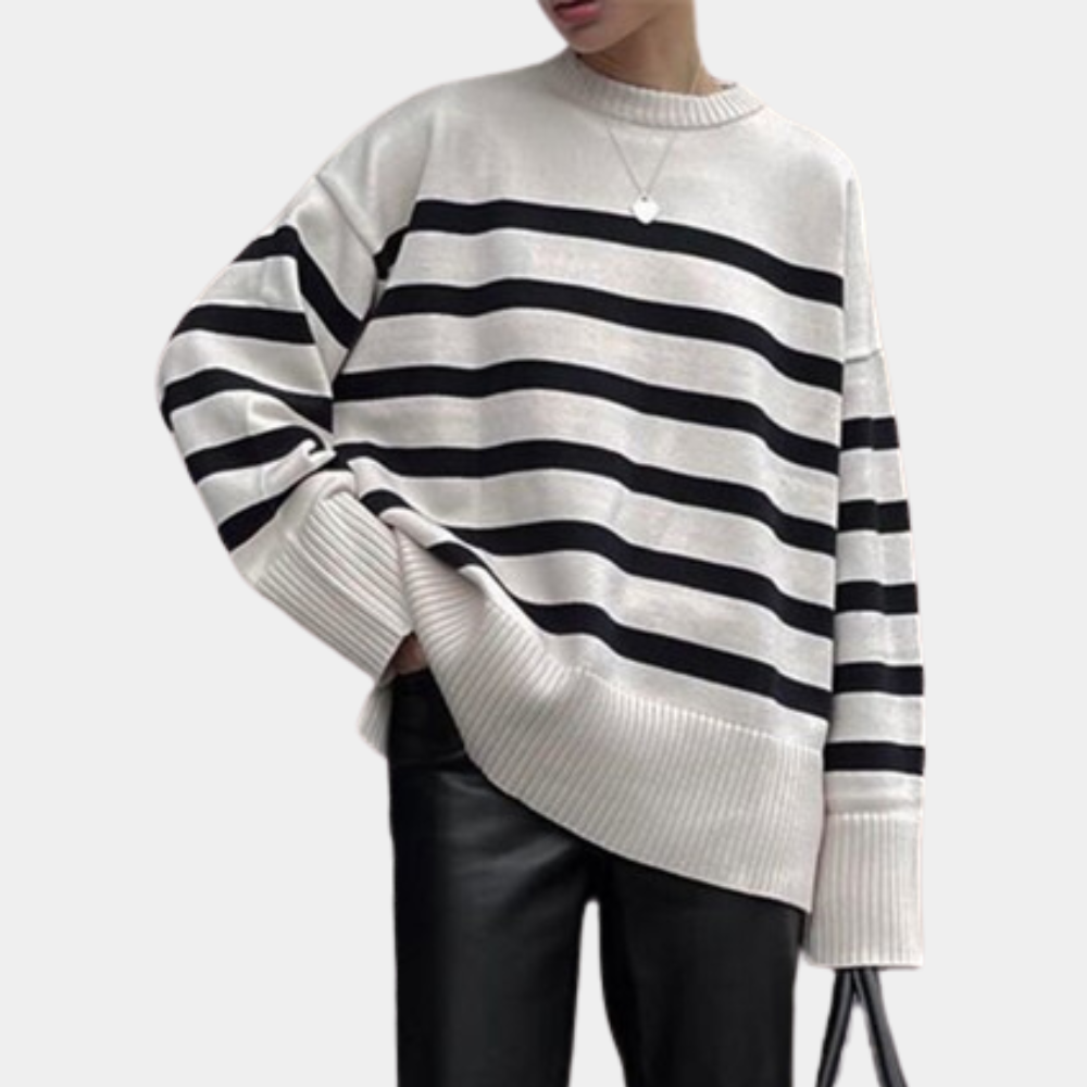 Fashionable Large Stripe Knit Women's Sweater - Pexav