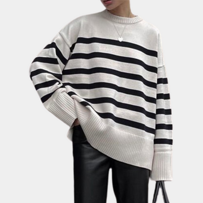 Fashionable Large Stripe Knit Women's Sweater - Pexav