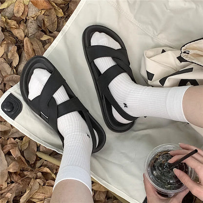 Trendy platform sandals in Korean style for women - Alina-Rose pink-3.5-Nora Luxe
