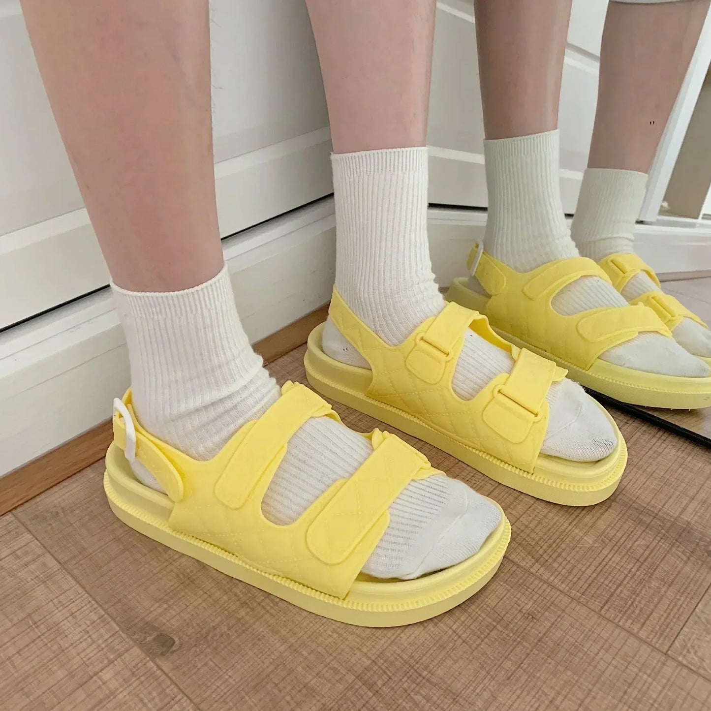 Trendy platform sandals in Korean style for women - Alina-Yellow-3.5-Nora Luxe