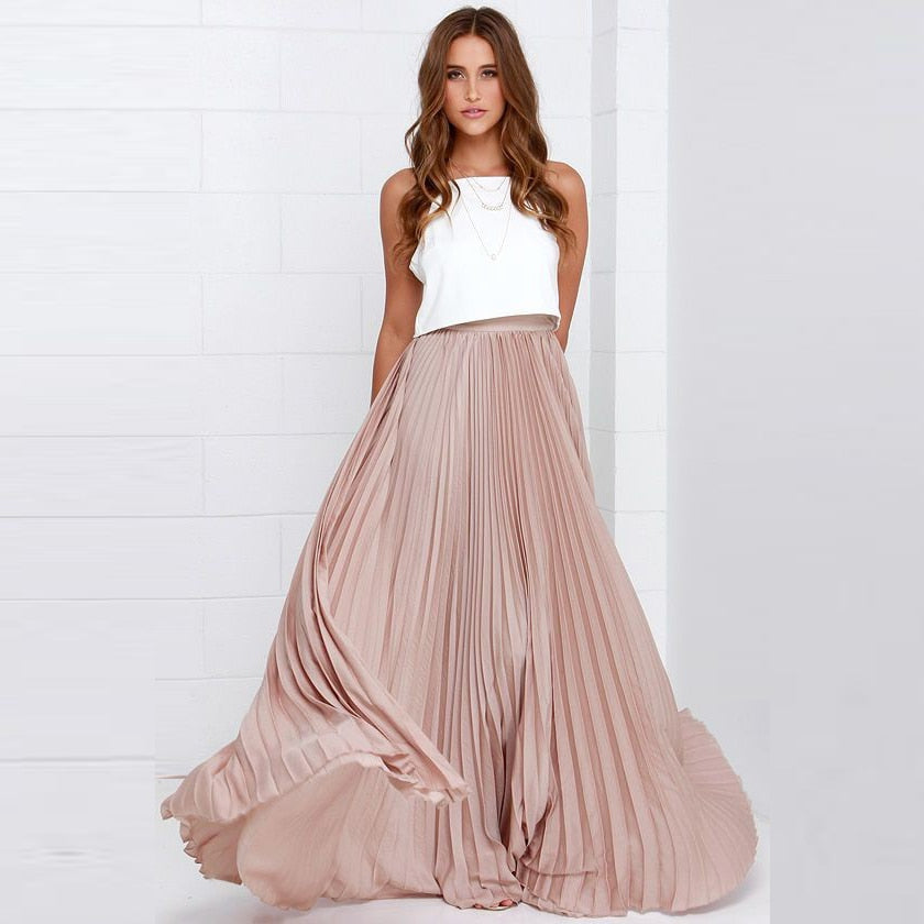 Fashionable High Waisted Flowy Maxi Skirt - Pexav