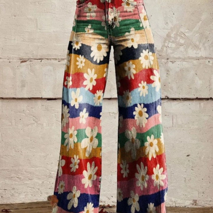 Vintage Style High Waisted Flare Pants - Pexav