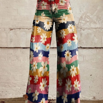 Vintage Style High Waisted Flare Pants - Pexav