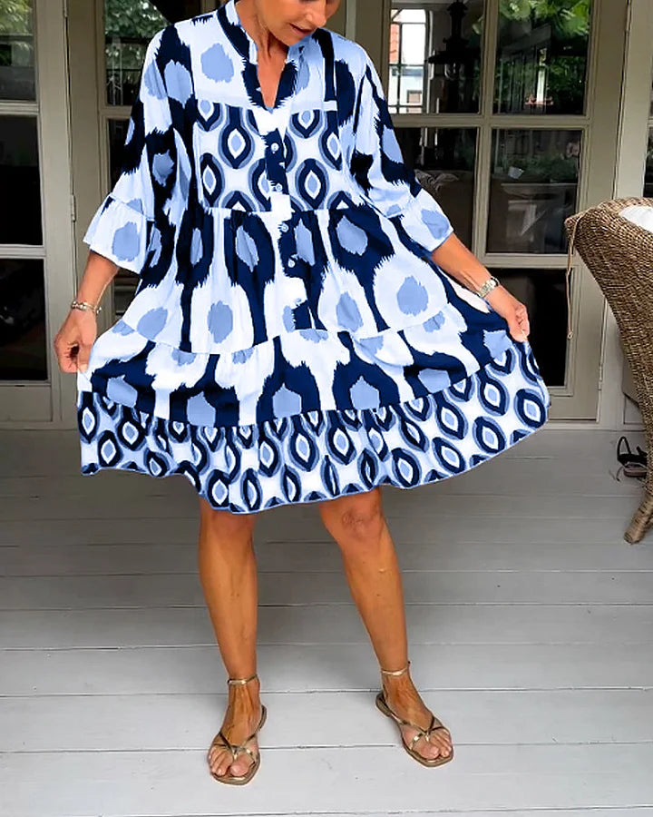 Trendy short-sleeved dress with abstract print & loose fit – Liora-Brown-S-Nora Luxe