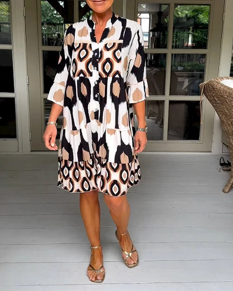 Fashionable Casual Abstract Print Dress - Pexav