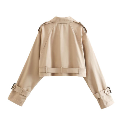 Trendy Short Women's Trench Coat with Belt – Amelie-Beige-XS-Nora Luxe