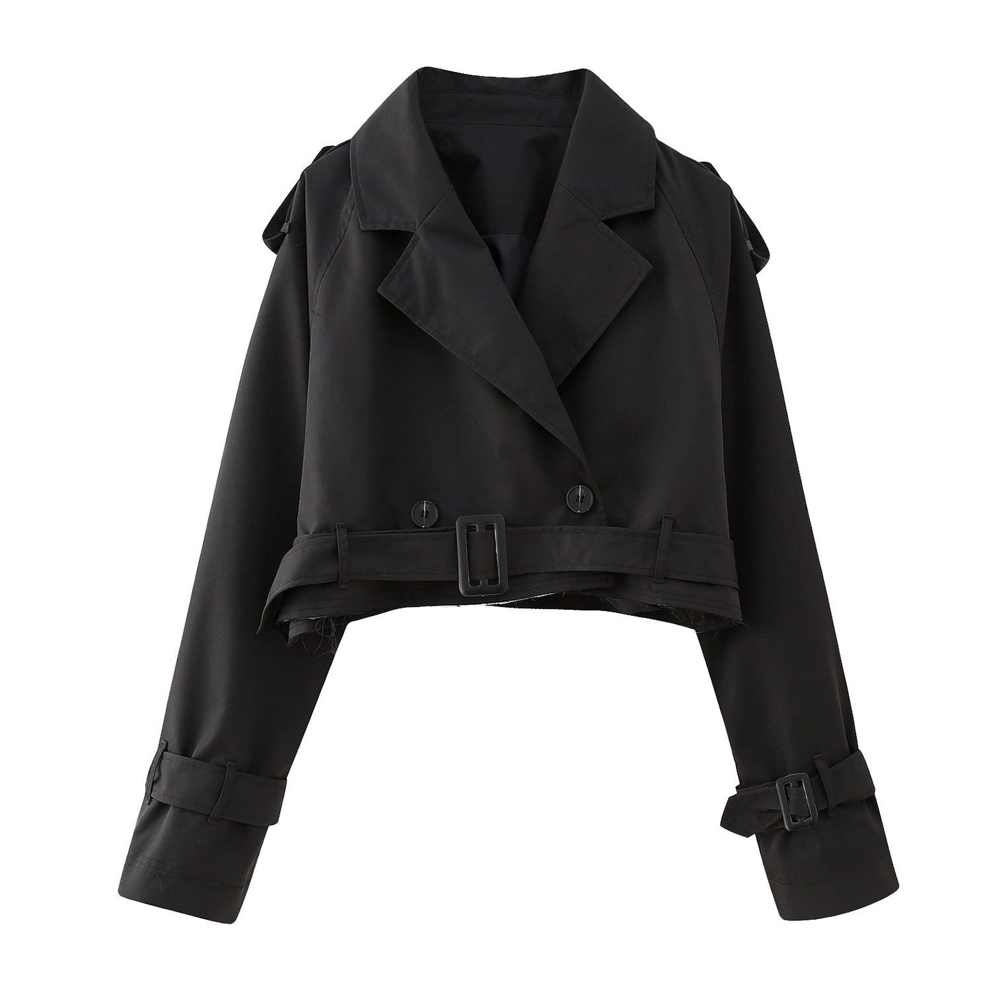 Trendy Short Women's Trench Coat with Belt – Amelie-Black-XS-Nora Luxe
