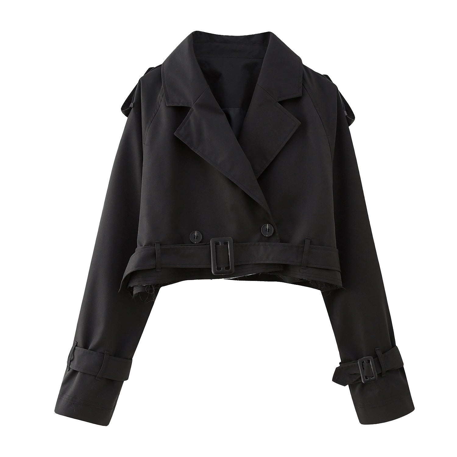 Trendy Short Women's Trench Coat with Belt – Amelie-Black-XS-Nora Luxe