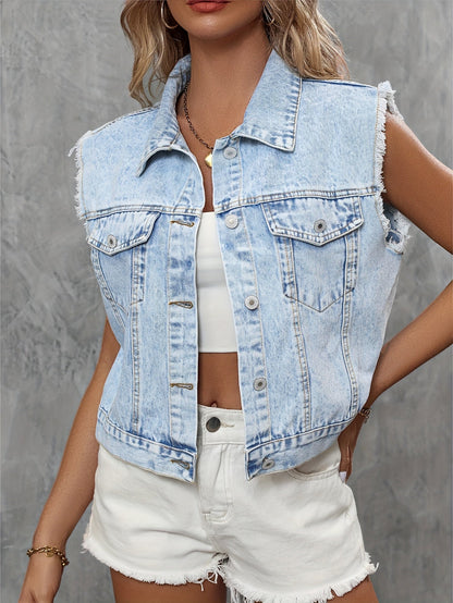 Fashionable Womens Denim Waistcoat - Pexav