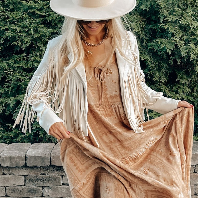 Trendy Suede Ladies Jacket with Fringes - Isabella-Black-S-Nora Luxe