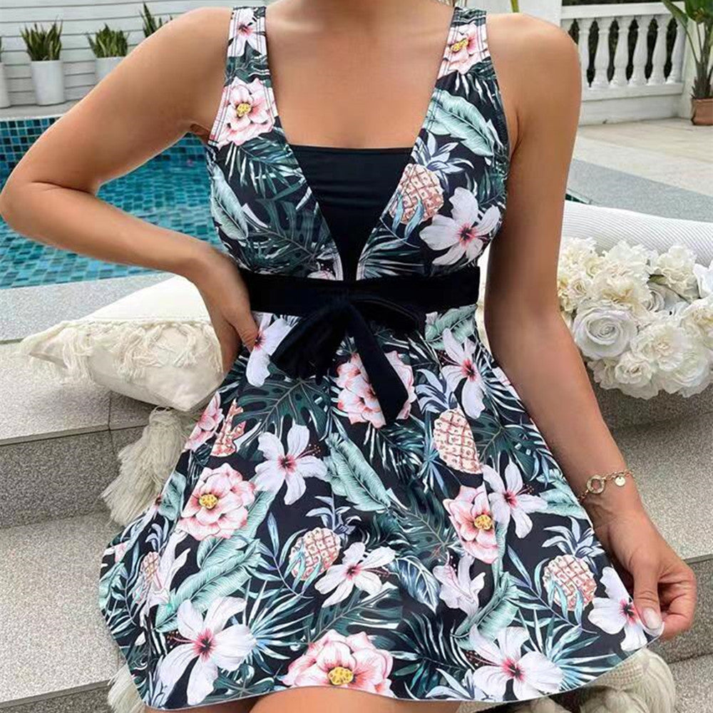 Trendy Tankini with Print and Skirt Style Split – Zamira-Black-S-State of Style