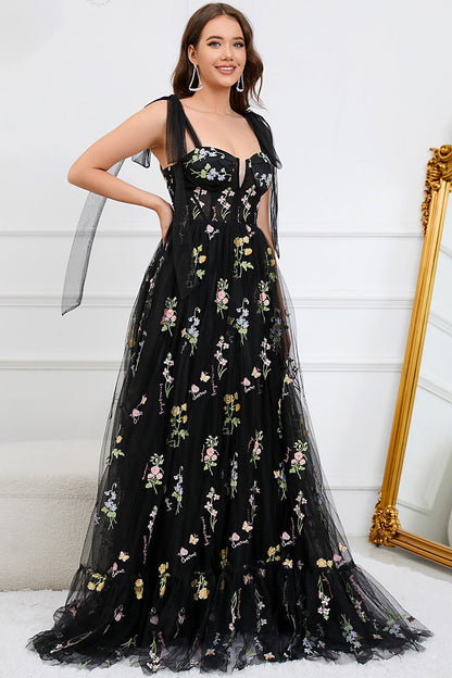 Trendy Tulle A-Line Evening Dress - Isabella-Black-0-Nora Luxe