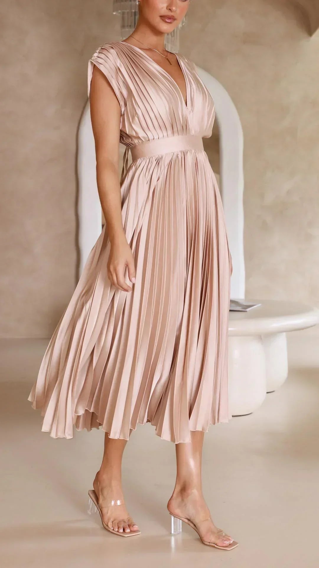 Trendy V-Neck Dress with Tie Closure - Isabella-Olive-S-Nora Luxe