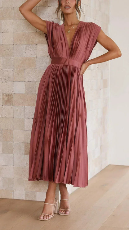 Trendy V-Neck Dress with Tie Closure - Isabella-Olive-S-Nora Luxe