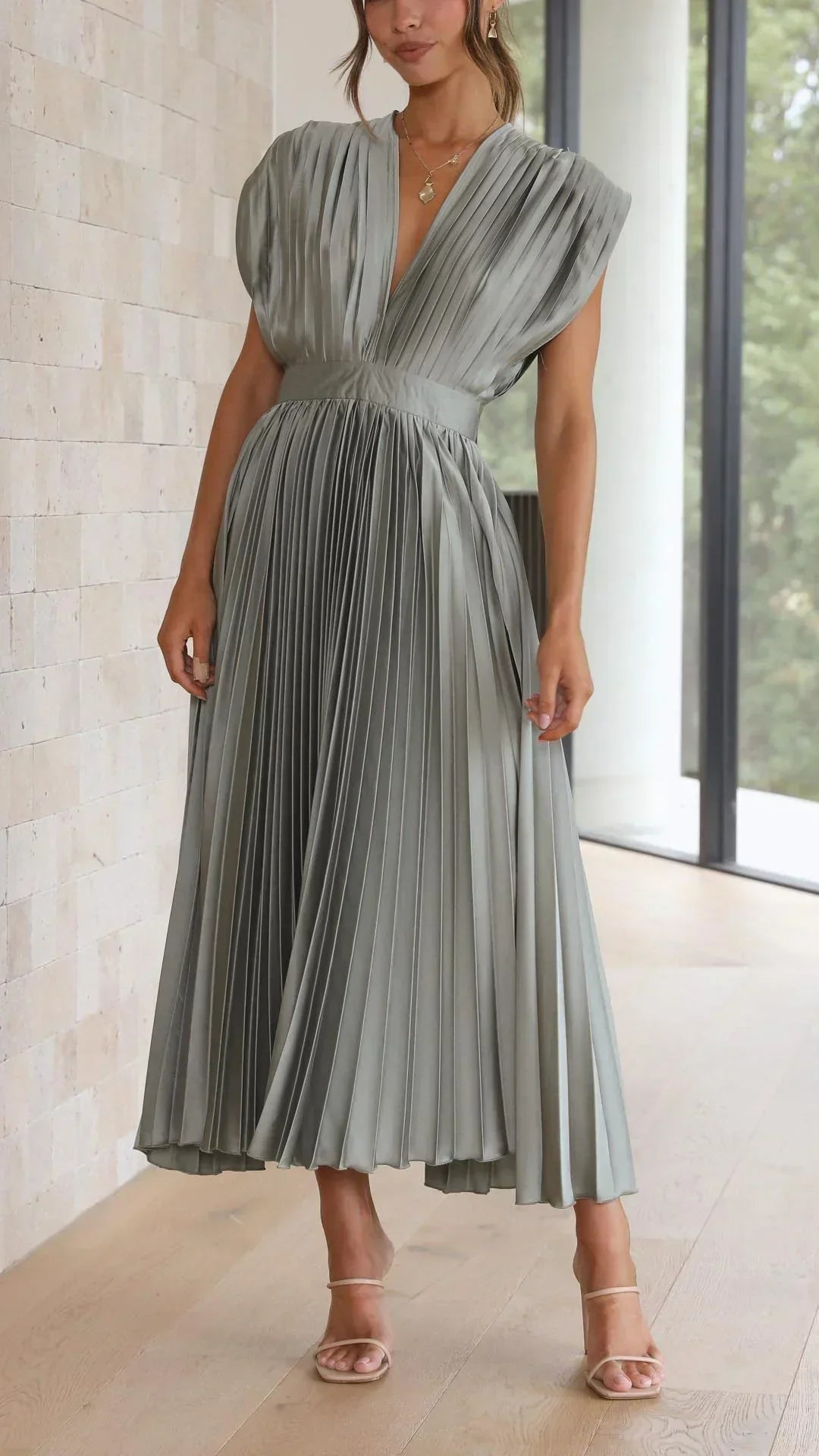 Trendy V-Neck Dress with Tie Closure - Isabella-Olive-S-Nora Luxe