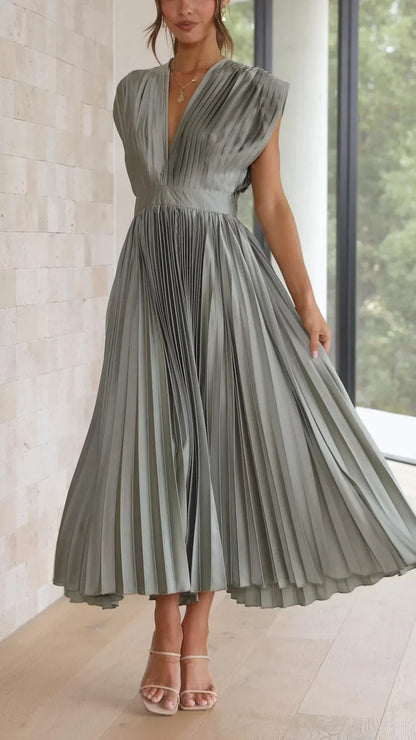 Fashionable V Neck Tie Front Dress - Pexav