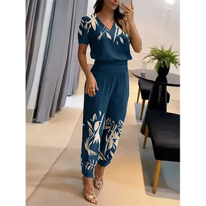 Trendy women's jumpsuit with short sleeves & wide legs – Alina-Dark blue-S-Nora Luxe