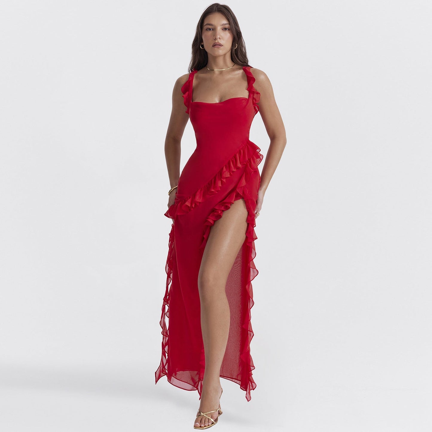 Summer Chiffon Ruffle Maxi Dress for Women - Pexav