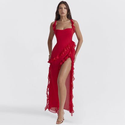 Summer Chiffon Ruffle Maxi Dress for Women - Pexav