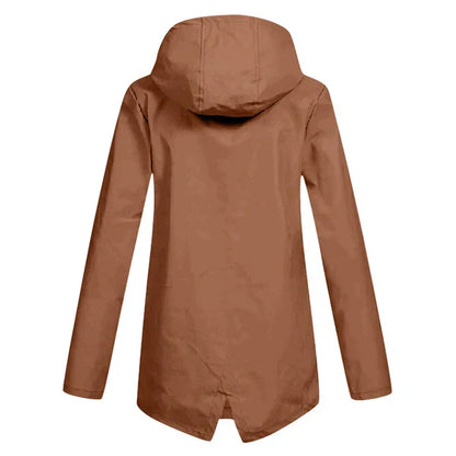 Trendy Women's Rain Jacket with Hood - Liora-Beige-S-The Livary