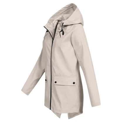 Trendy Women's Rain Jacket with Hood - Liora-Beige-S-The Livary