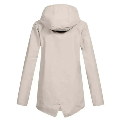 Trendy Women's Rain Jacket with Hood - Liora-Beige-S-The Livary