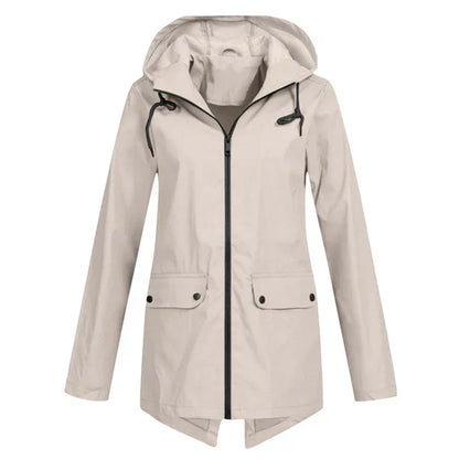 Trendy Women's Rain Jacket with Hood - Liora-Beige-S-The Livary