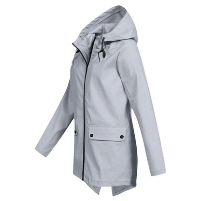 Trendy Women's Rain Jacket with Hood - Liora-Beige-S-The Livary